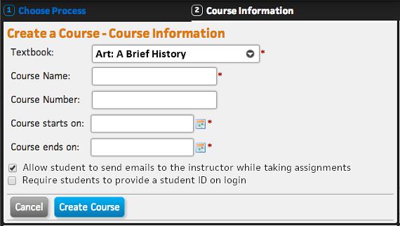 Managing Courses Action: To build a Course Manually 3 Select Build a Course Manually and click the Continue button to open the Course Information page.