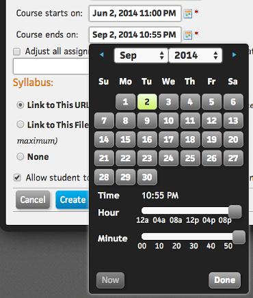 Managing Courses Action: To copy one of your existing courses 9 Use the calendar widget to enter new Course starts on and Course ends on date and time.