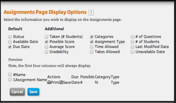 Creating and Managing Assignments Change Information Displayed on This Page Click this link to open the Assignments Page Display Options page, where you can specify what information you want