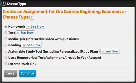 Creating and Managing Assignments Action: To begin creating an assignment 3 Click the Create Assignment button and the Choose Type page opens.