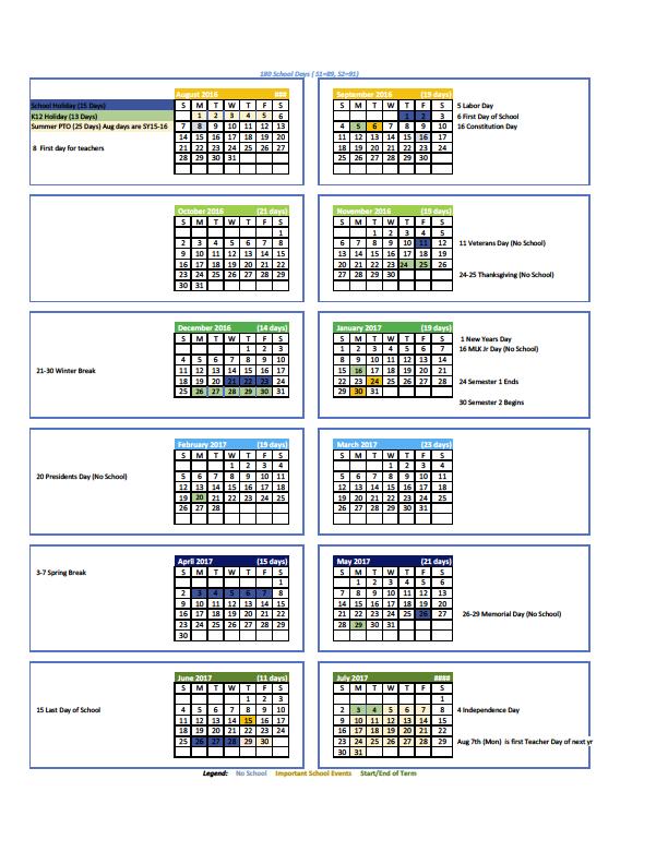 2016-2017 School Calendar S
