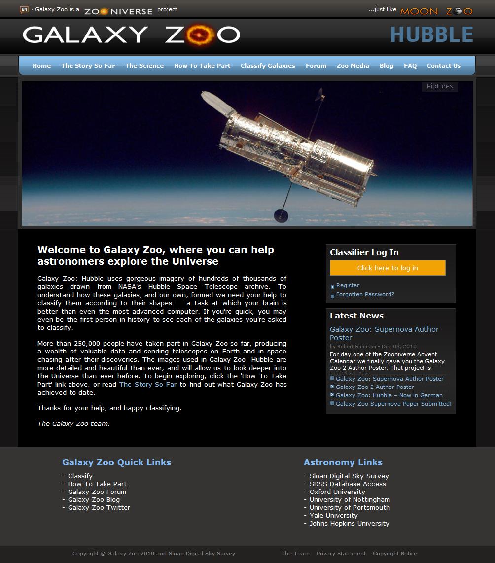 Figure 5: The Galaxy Zoo Website (Galaxy Zoo Website: Home, 2010).