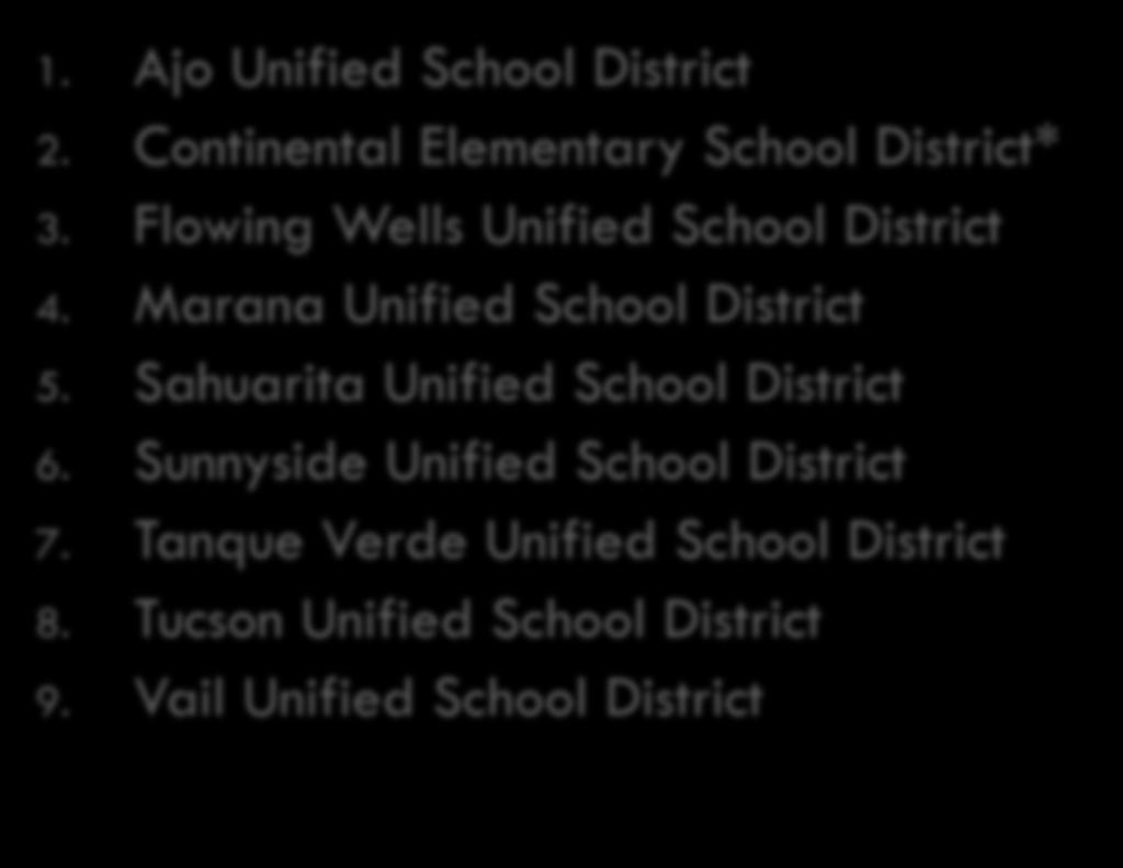 Continental Elementary School District* 3. Flowing Wells Unified School District 4. Marana Unified School District 5. Sahuarita Unified School District 6.