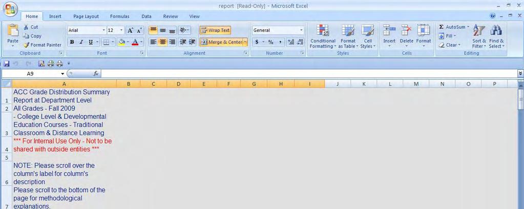 4. Once the Excel spreadsheet opens, highlight the