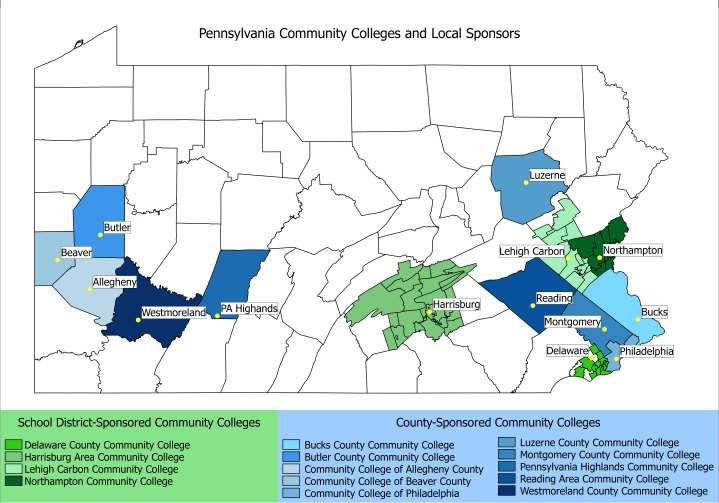 As shown on the map, the commonwealth does not have full geographic coverage with its community colleges, so many students in the northern and western parts of the state do not have access to these