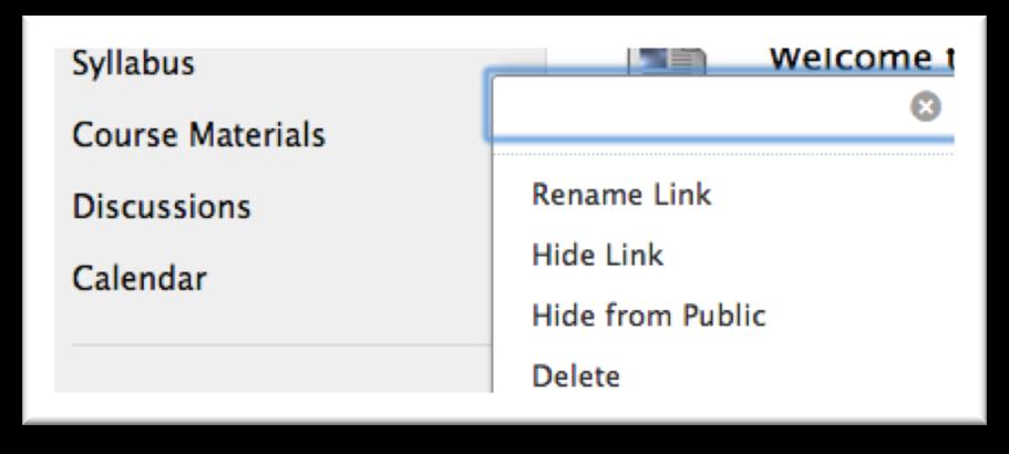 B. Share (or Hide) the Syllabus Action: Share the Syllabus 1. Add your class syllabus to the default menu item Syllabus.
