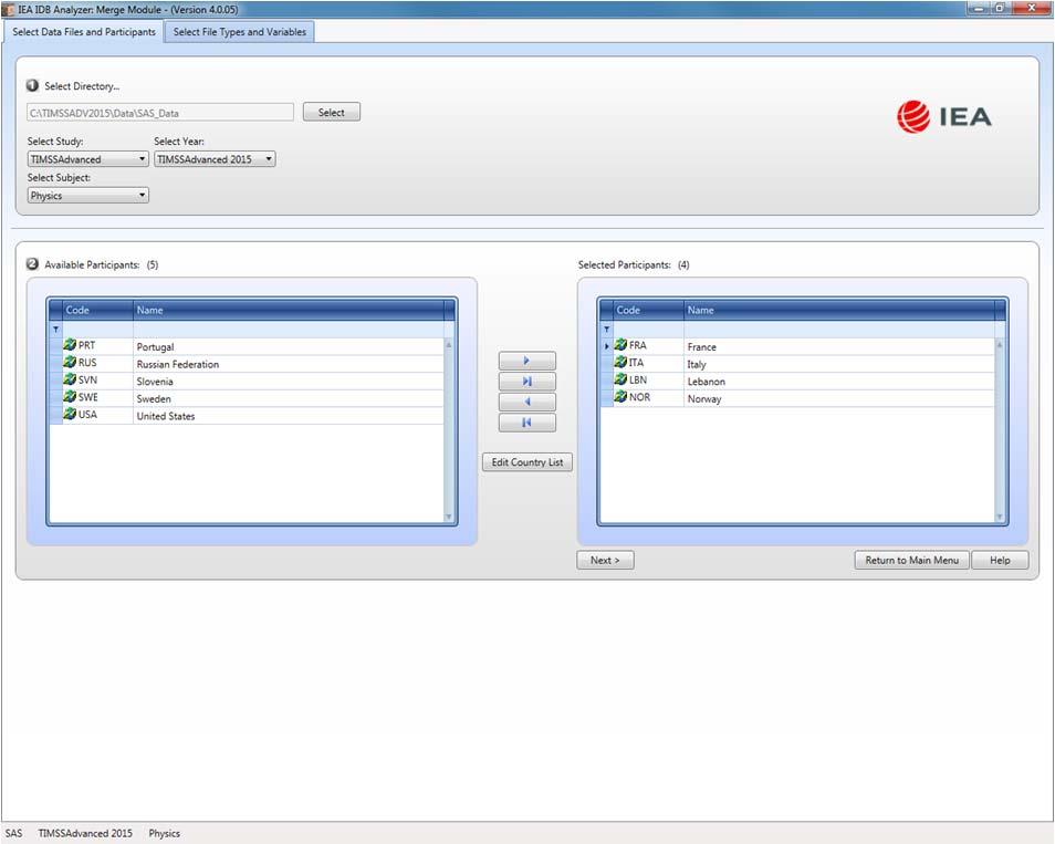 Exhibit 2.2 IEA IDB Analyzer Merge Module: Select Data files and Participants 7.