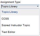 For example, select Scored Instructor Topic if you wish to create your own essay topics or Text Editor to create open-ended assignments, receiving only diagnostic feedback.
