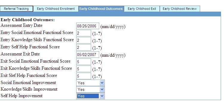 4. Early Childhood Outcomes Assessment Entry Date: Enter the date the entry functional assessment scores were determined (mm/dd/yyyy).