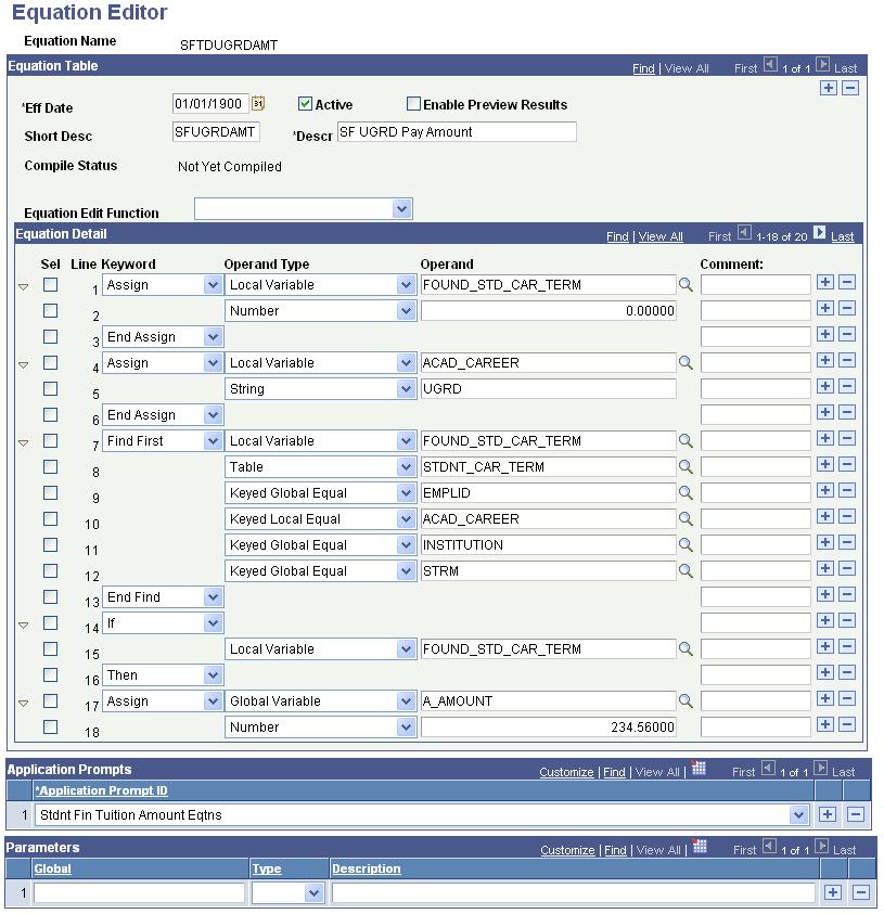 Using Equation Engine in Student Financials Tuition Calculation Access the SFTDUGRDAMT equation on the Equation Editor page.