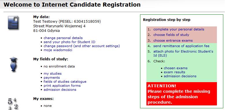 STEP 4 ADDITIONAL REQUIRED PERSONAL DATA Now you can start your registration step by step. At the beginning all steps are marked in pink which means they are not completed.