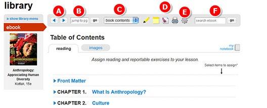 Go to a specific page by entering a page number. C. Navigate the entire book contents with the drop-down menu. D.