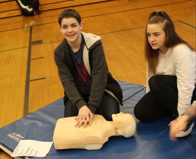 CPR Training at Meridian Middle School Students in the Jobs for Washington Graduates program at MMS recently had the opportunity to learn CPR basics from a local first responder.