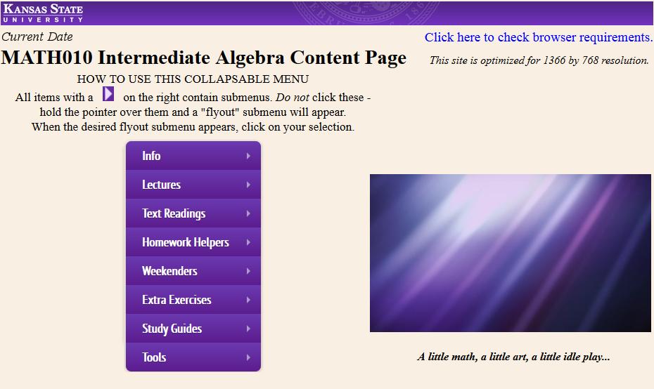 Go to MATH010 Online Content Home Page is a link to all of the course materials that are online.