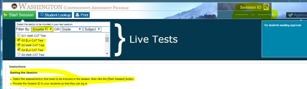 Setting up a test session SC or TA: Enter the Test Administration area/icon (see slide 4).