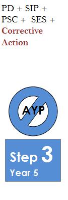Schools that have not met AYP Requirements Step 3 PD (10%) + SIP+ PSC+ SES + Corrective Action Parent Notification Must: Include what the identification means, and how the academic achievement levels