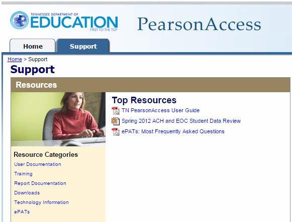 Login user ID and Password to PearsonAccess is not required. Click on the Support tab.
