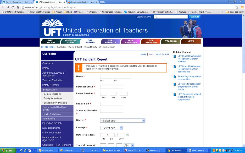 UFT Online Incident Report Form If you are unable to fax in a written Incident Report form or call in to