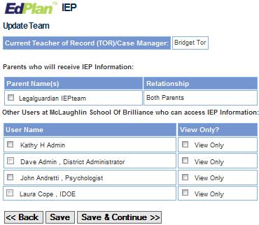 Create CCC Team Select Teacher of Record/Case Manager Review