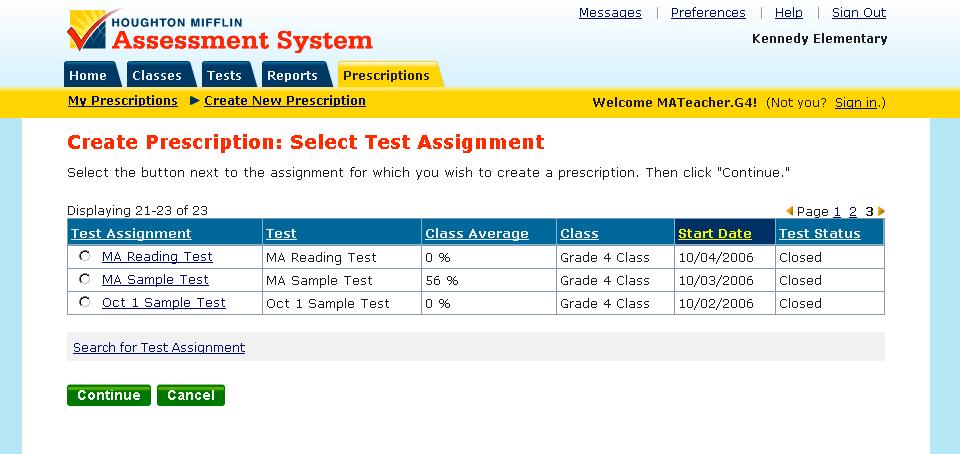 o Select a Test Assignment for which you