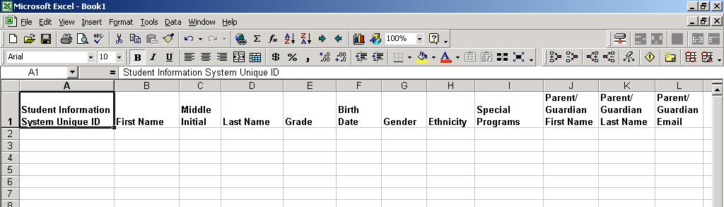 o Once you have determined which import file you are creating first, open a new workbook in Excel.