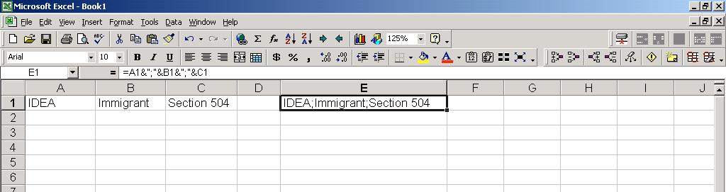 How to Combine Data from Multiple Cells into One Cell To combine multiple cells of data into one cell using a semicolon to separate all of the individual information (such as for including multiple