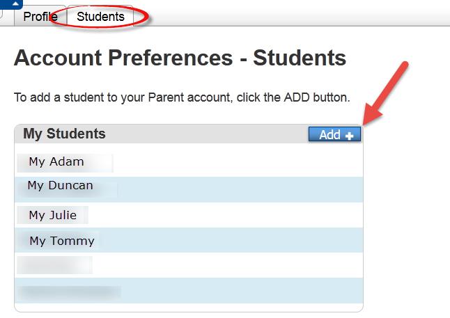 2 STUDENT TAB This screen displays all the children you have associated to your account.