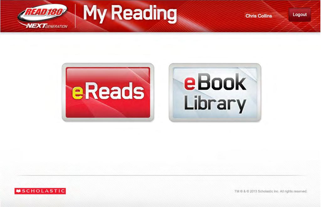 Once logged in, students may access their ereads by clicking the appropriate icon.