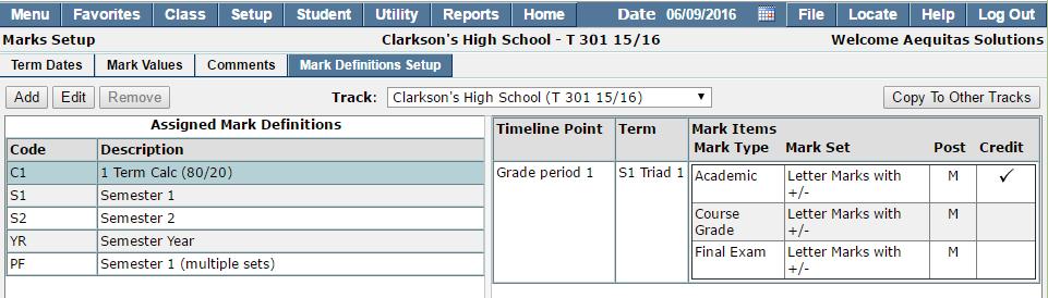 Mark Setup Added new Comments tab to replace FrontOffice Comments application. o The tab is permission-driven. Comments may be entered from the District for any school.