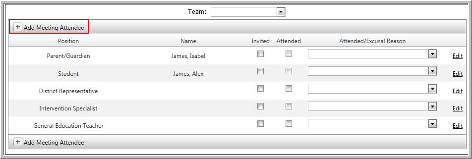 Update the Attended check box to indicate the individuals that did attend and Method of Attendance to select the reason an individual did not attend the meeting.
