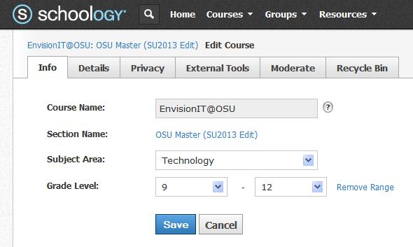 c. Privacy: here you can modify what the users can do or access in your course according to the user group(s) they belong to. You can also change the default page of your course. d. External Tools: here you can link LTI-conformant tools to your course and configure them.
