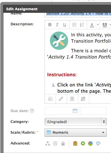 2. A small edit dialogue box will pop up a. Assignments: the grading function is