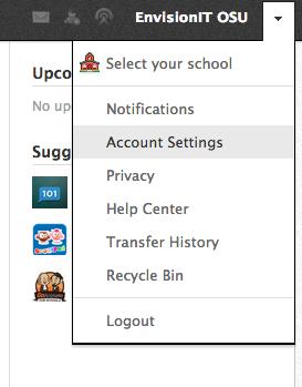 2. To change your account settings, click on Account Settings. You can also do the following while in that menu: a. Select your school (if you skipped this step earlier). b. Access the help center. c. Log out of your account.