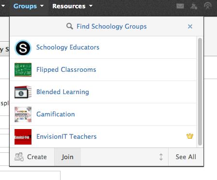 Step 2: Joining the EnvisionIT Teacher Group 1. Click on Groups in the navigation bar at the top of the page to reveal the groups list. 2. Click Join to bring up the Join a Group dialogue box.