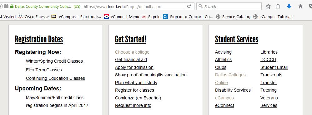 Access ecampus from the DCCCD main page 1.
