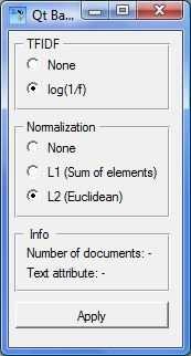 9.3. Visual Programming with Widgets 79 Figure 9.4: Bag of words widget Examples (ExampleTable) Description Constructs letter n-grams as features for text.