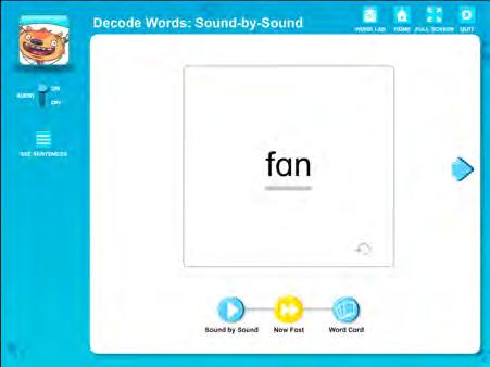 On the Word Card, click Word to hear the word read; click Sentence to hear the word used in a sentence.