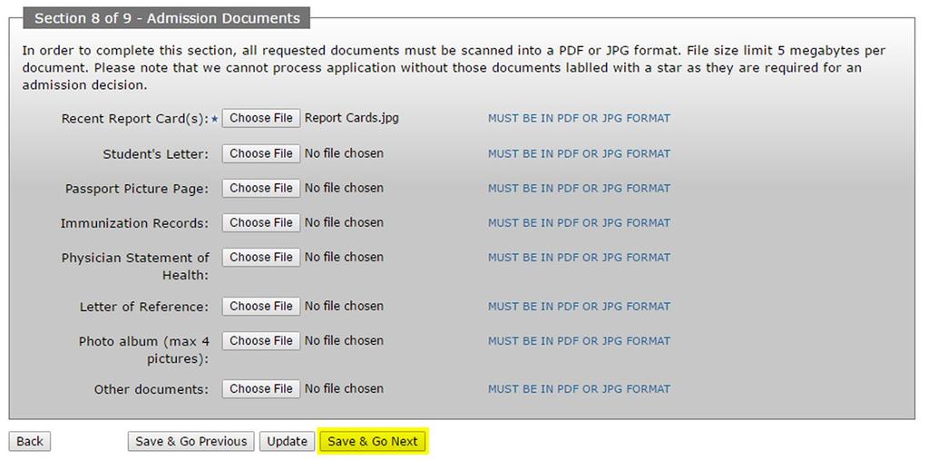 Step 10 Upload the required documents. Please note that you can upload only one file per line item.