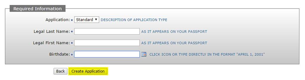 Creating a New Application Step 1 Click: Create