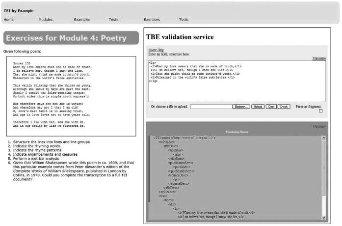 Teaching TEI: The Need for TEI by Example Fig. 2 The Poetry validation exercise. The user is presented with a poem and given a set of tasks to carry out.