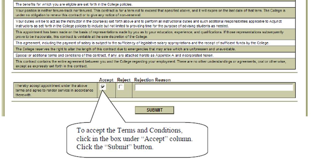 accept the Terms and Conditions, click in the Reject box and type