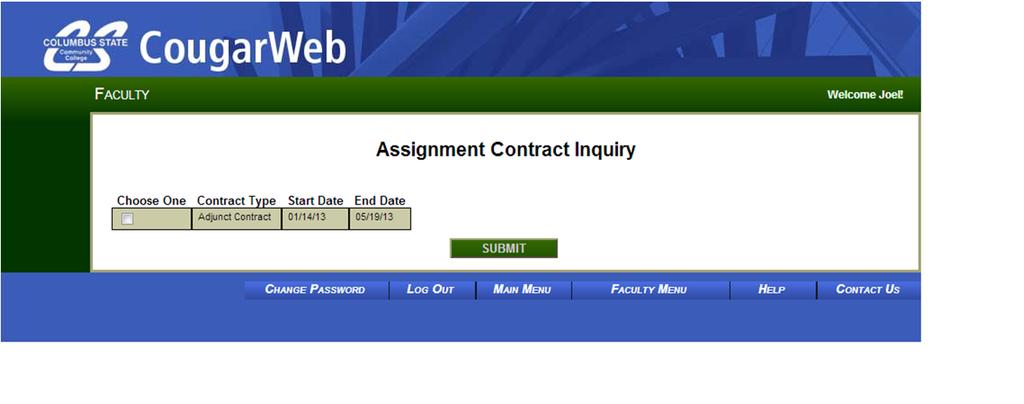 My Contracts Assignment Contract Inquiry By selecting Assignment Contract Inquiry from My