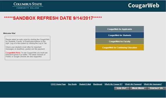 Once you have successfully logged in, the following screen appears: Select Cougarweb for faculty.