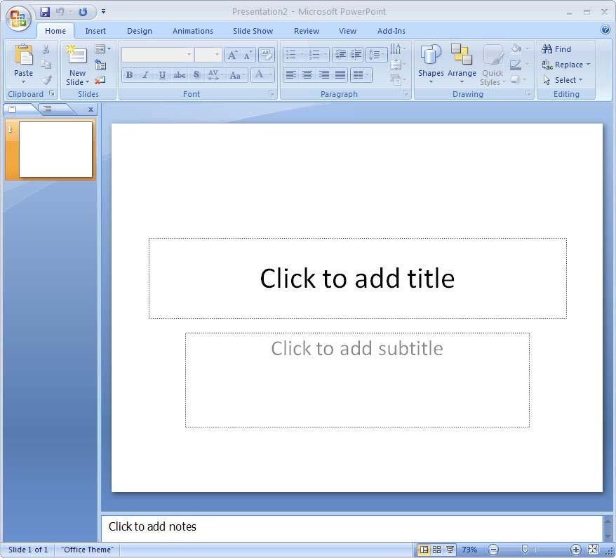 PowerPoint will open in default style. While there are many options for changing the look and feel of the slide now is not the time to distract your students with unnecessary details.
