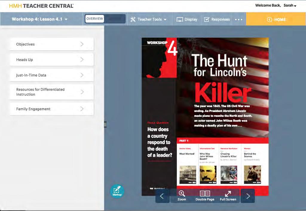 Displaying the Lesson With the Projection window opened, use the Display and Responses in HMH Teacher Central to control the projection display.