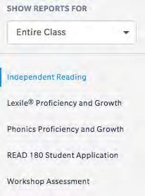 HMH Teacher Central generates reports for both class and individual student data: Independent Reading: Measures class and student participation and quiz results in the Independent Reading app.