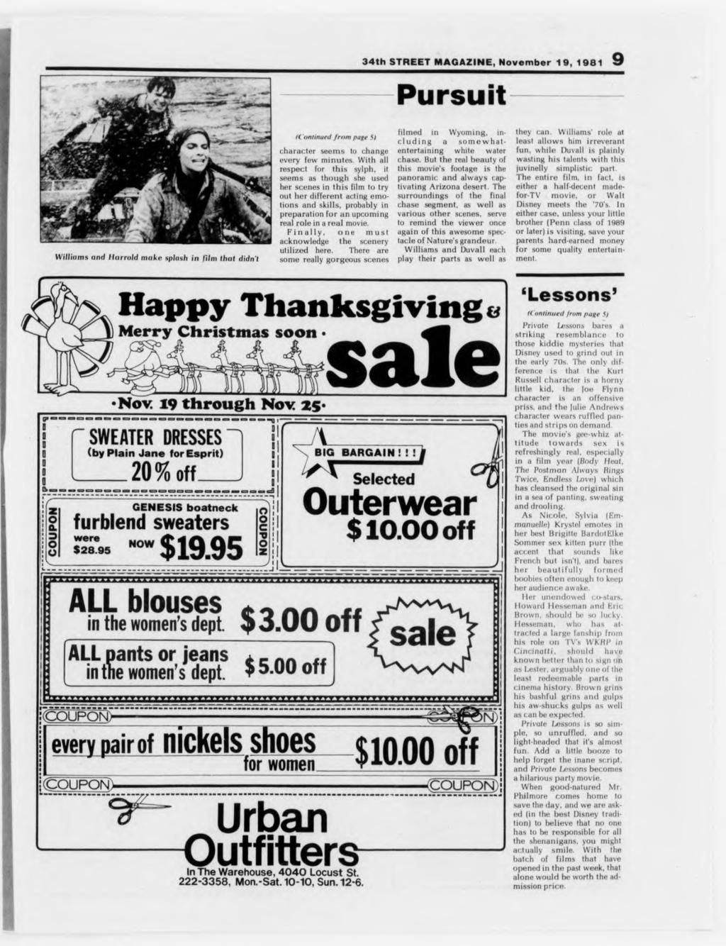 34th STREET MAGAZINE, November 19, 1981 Pursuit Williams and Horrald make splosh in film thai didn't ( onlinueil from page St character seems to change every few minutes.