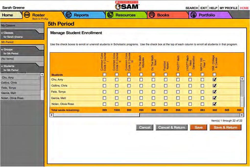 To enroll students in SMI College & Career through SAM: 1. Click the Manage Student Enrollment link from the class s, teacher s, or student s Profile Screen. 2.