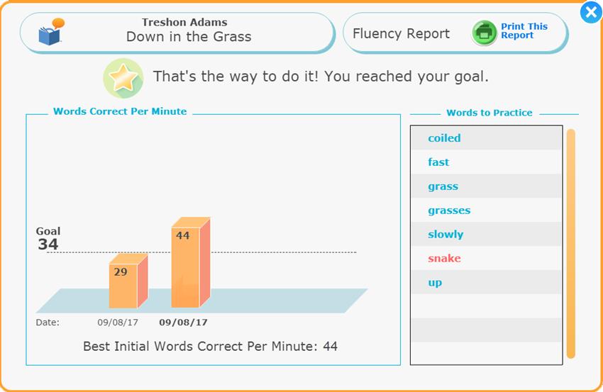 8 Review student progress Fluency report About the Fluency report The Fluency report lets students review their progress in the Read and Record activity.