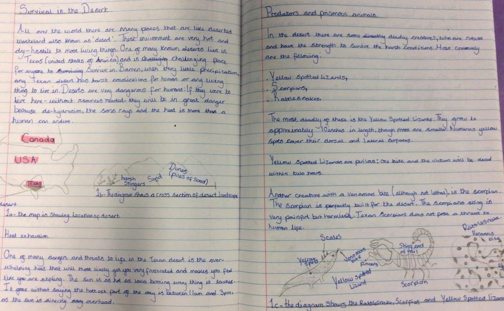 Organises paragraphs around a theme In all lessons across the curriculum the children are exposed to good quality model texts.